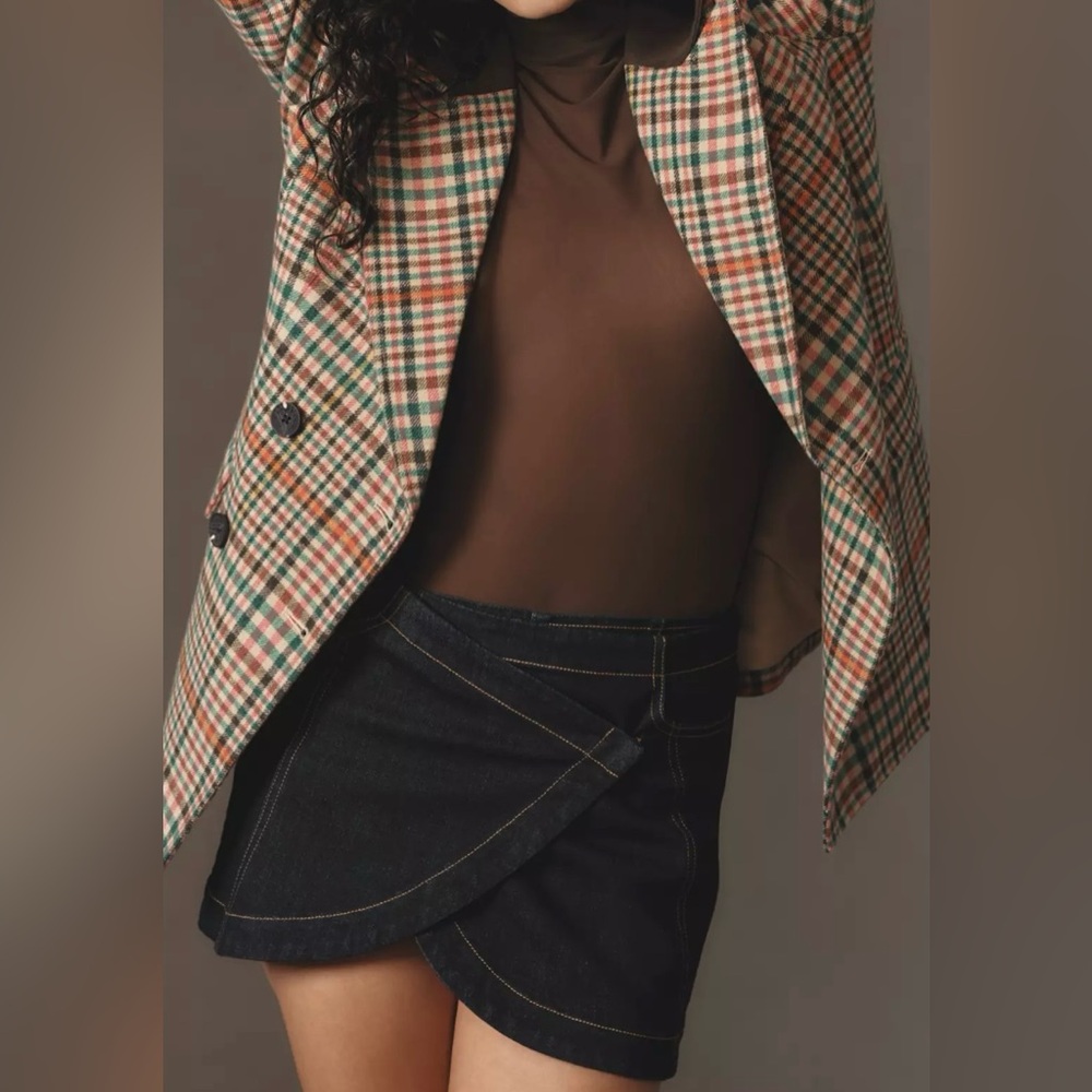 Anthropologie Avec Les Filles Double Breasted Elbow Patch Plaid Jacket NWT!